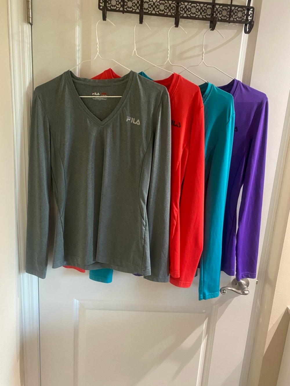 Fila Women's Long Sleeve V-Neck Performance Tops - Gray, Red, Teal, Purple